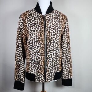 Leopard Animal Print Bomber Jacket Womens Medium Lightweight Y2K Streetwear Coat
